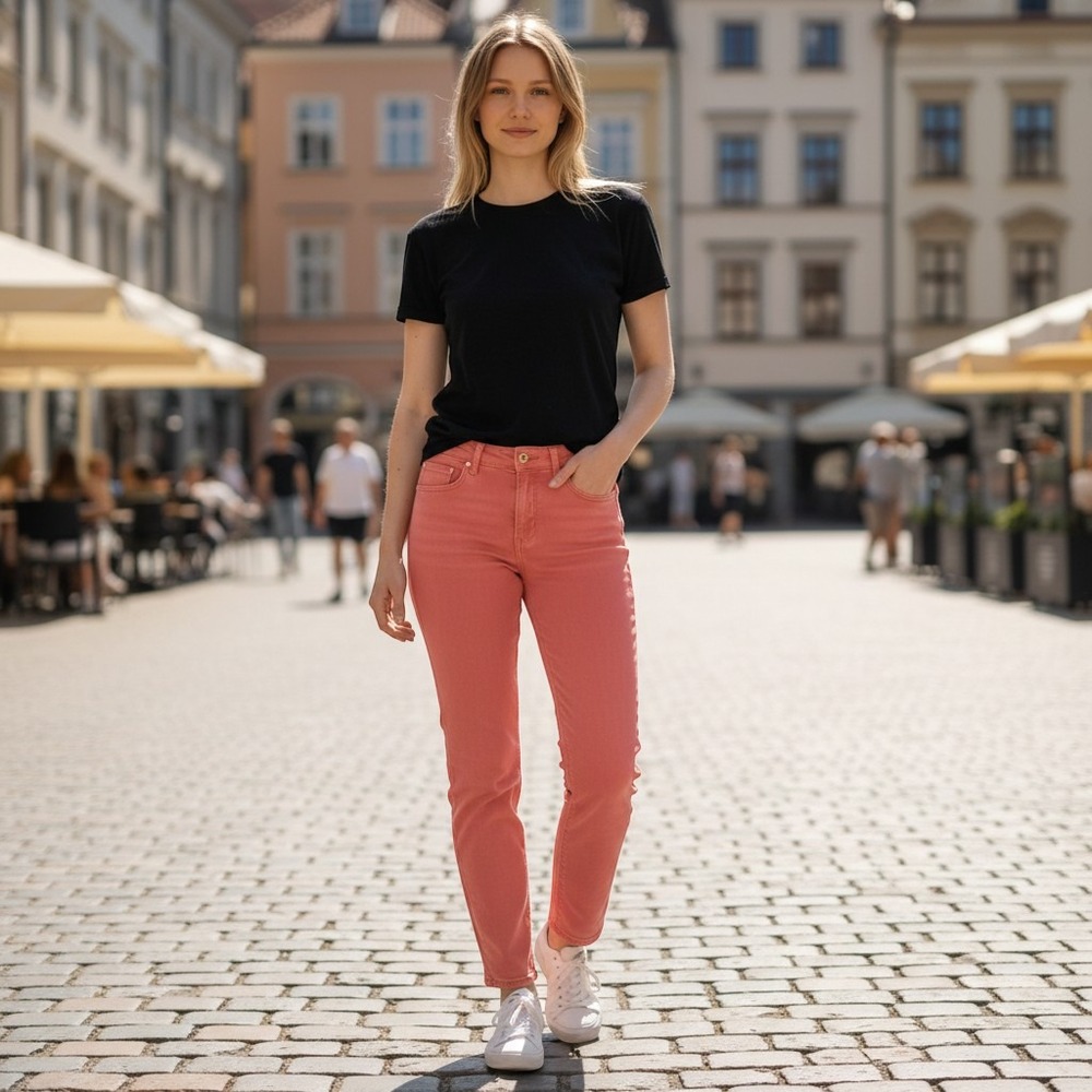 Tory Burch Alexa Cropped Skinny Jeans Coral Pink Gold Hardware Size 29